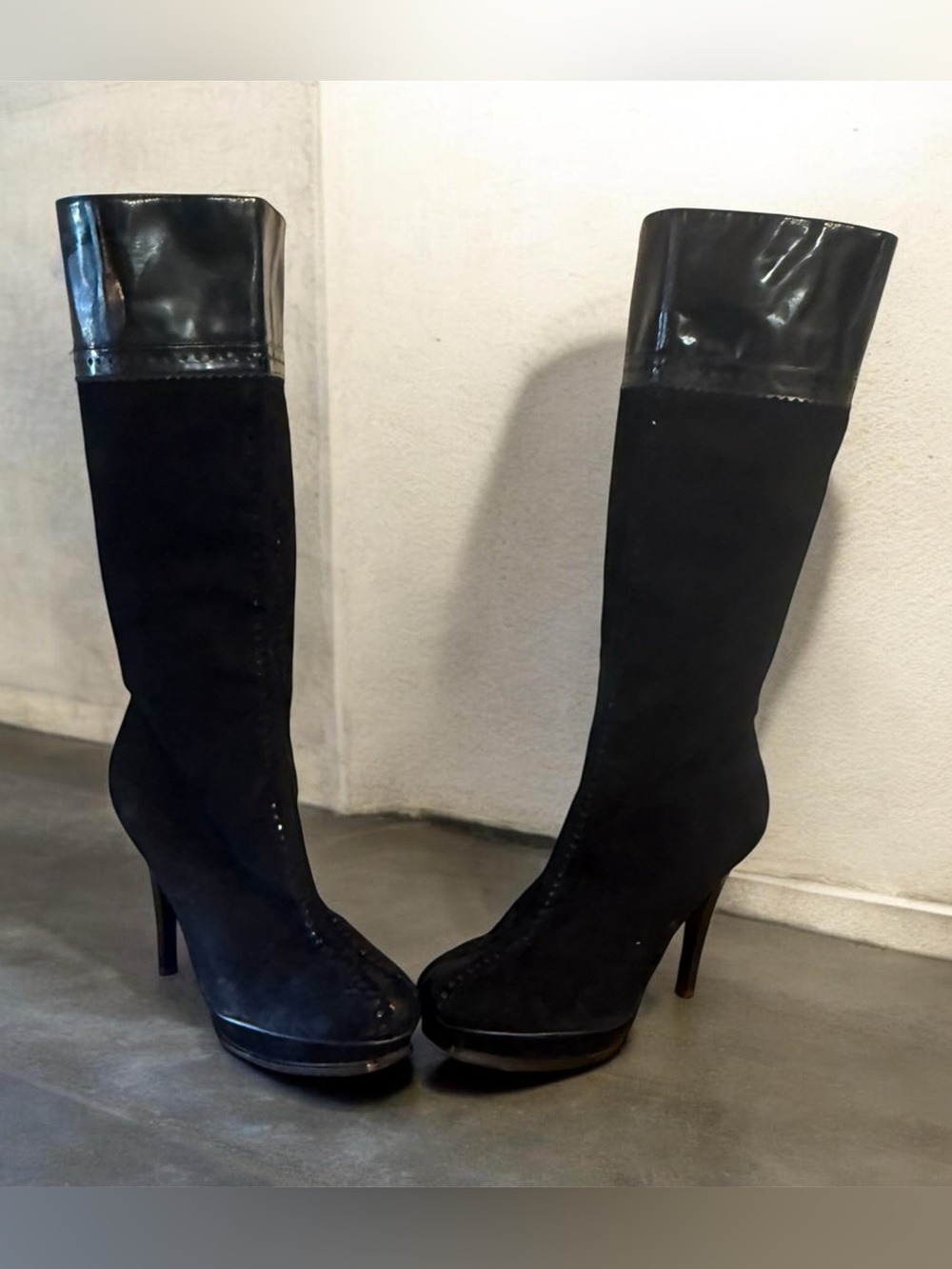 BCB Girls Black  Stiletto Boots with Patent Cuff